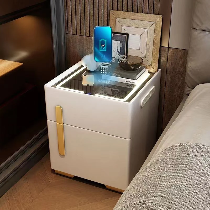 七堇年智能床头柜卧室保险柜一体家用小型密码锁实木边柜无线充电