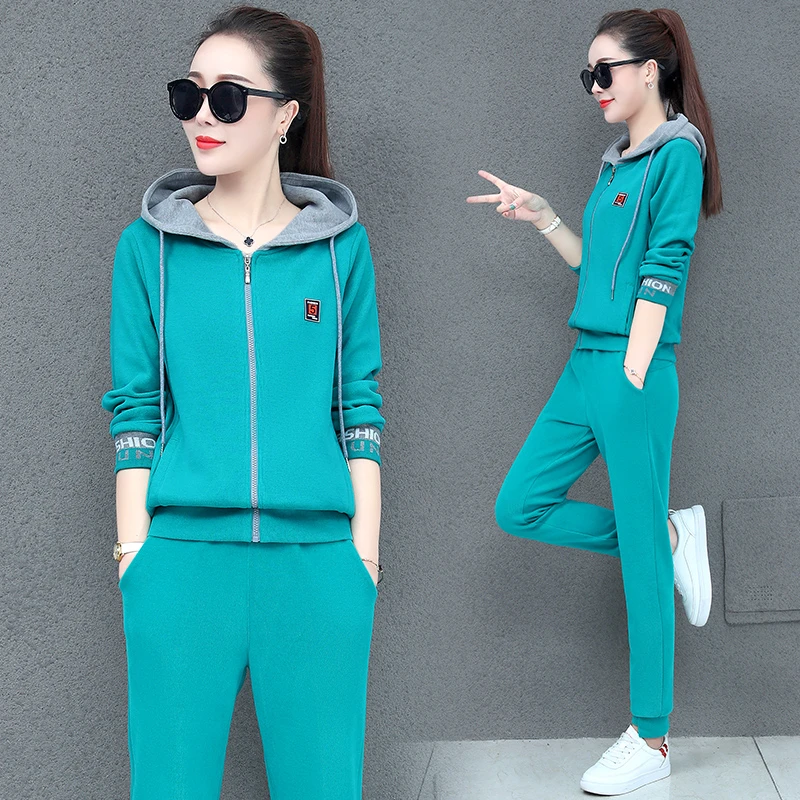 品牌运动套装女春秋时尚洋气减龄连帽卫衣宽松跑步休闲服两件套潮