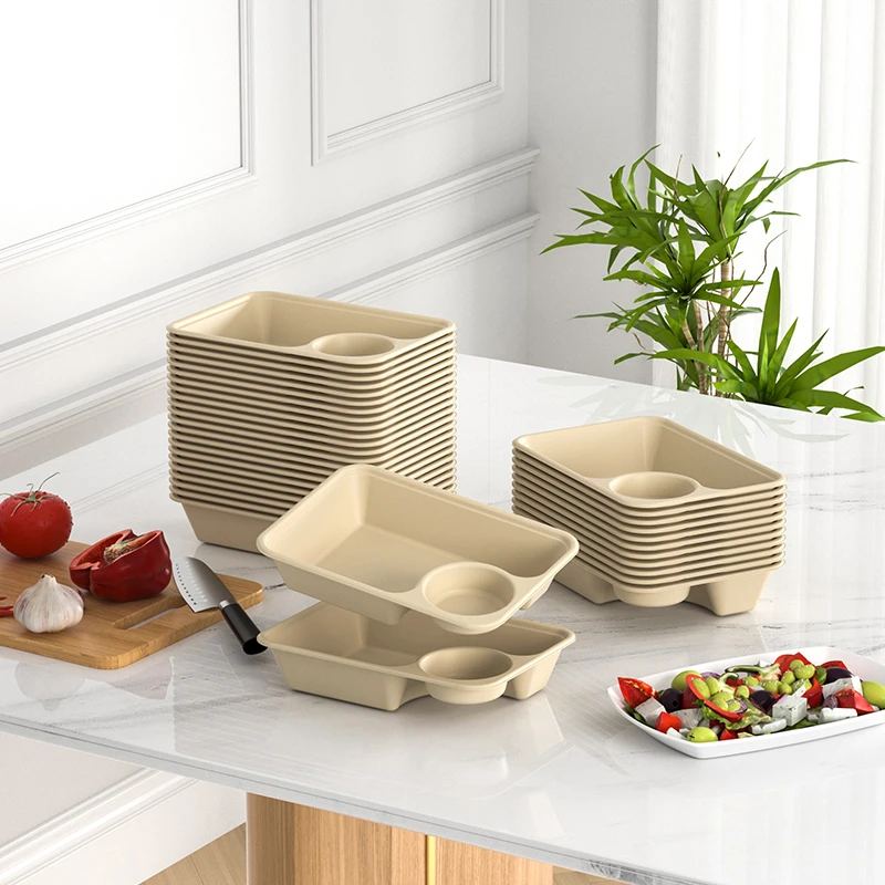 圣泉本色一次性餐盒沙拉碗打包盒轻食长方形纸浆餐盒带酱汁盒家用