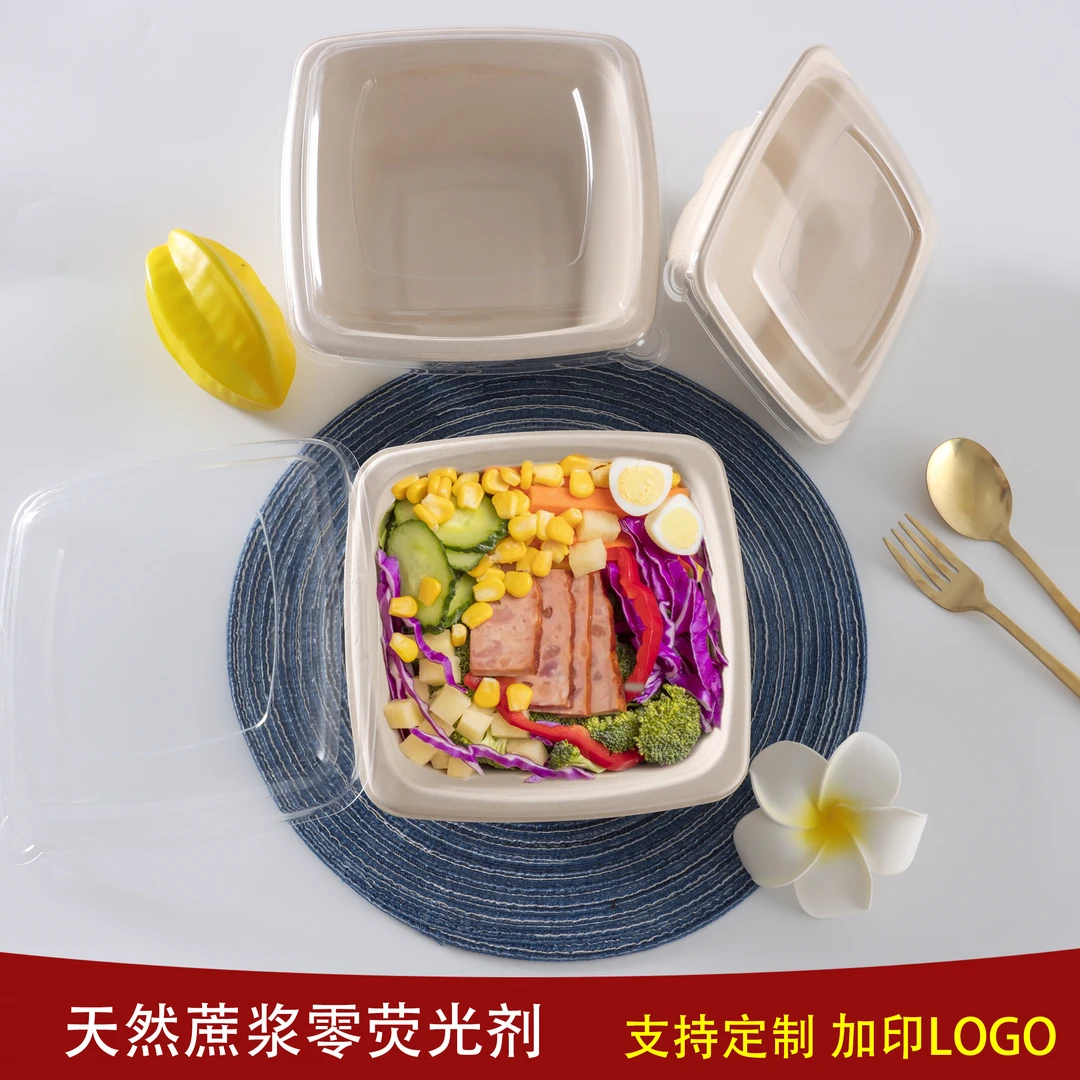 圣泉本色一次性方形餐盒外卖打包盒家用可爱创意带盖沙拉盒甜品盒