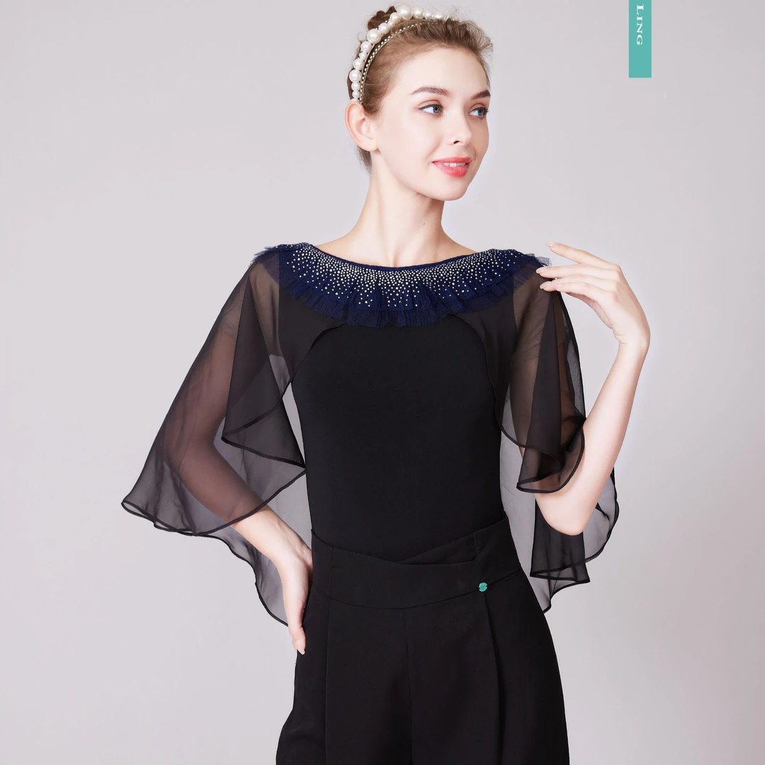 LP品牌原创设计-摩登舞服时尚百搭碎钻圆领蝙蝠袖上衣