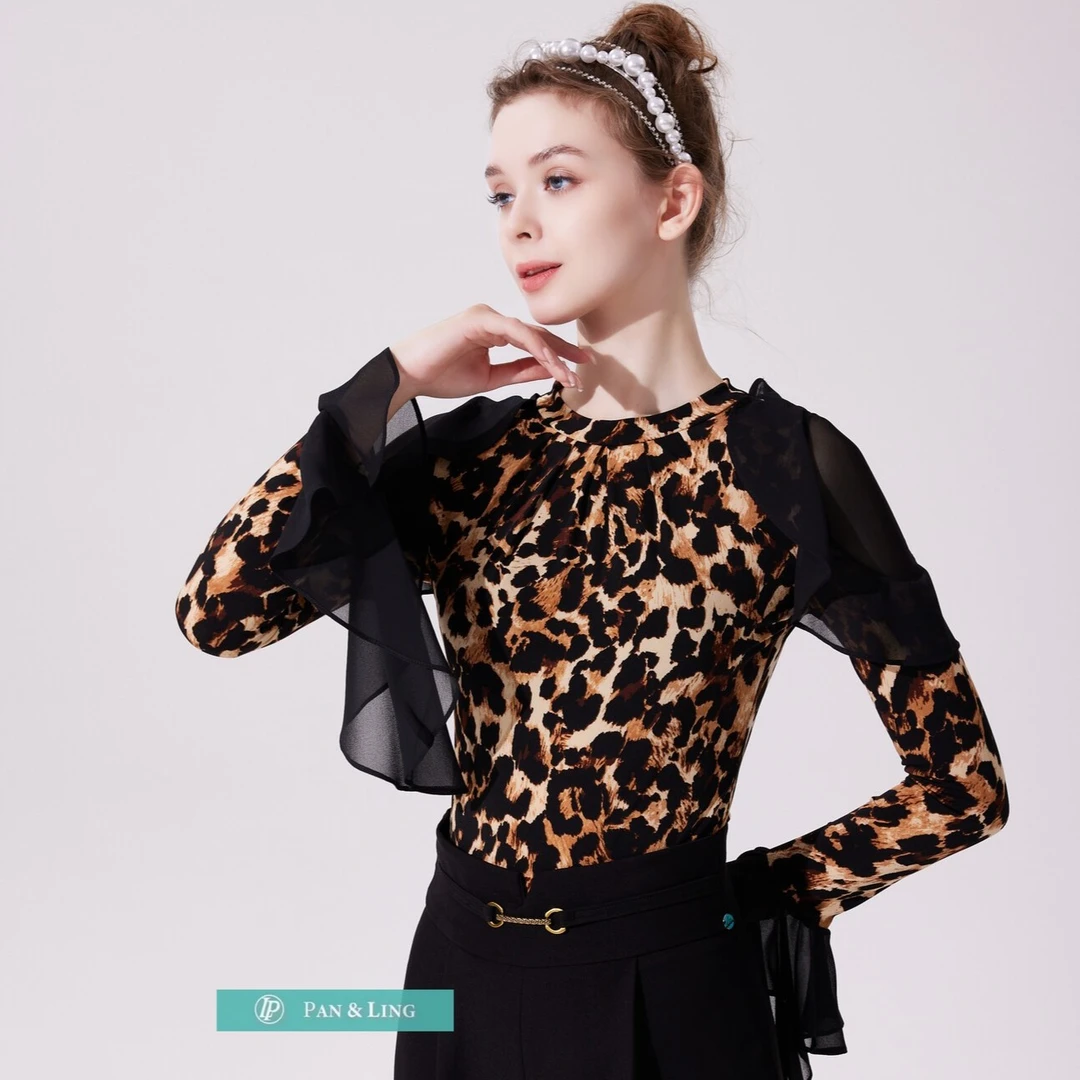 【LP舞服】品牌原创设计冬季新品-高领绕袖小荷叶上衣圆领弹力