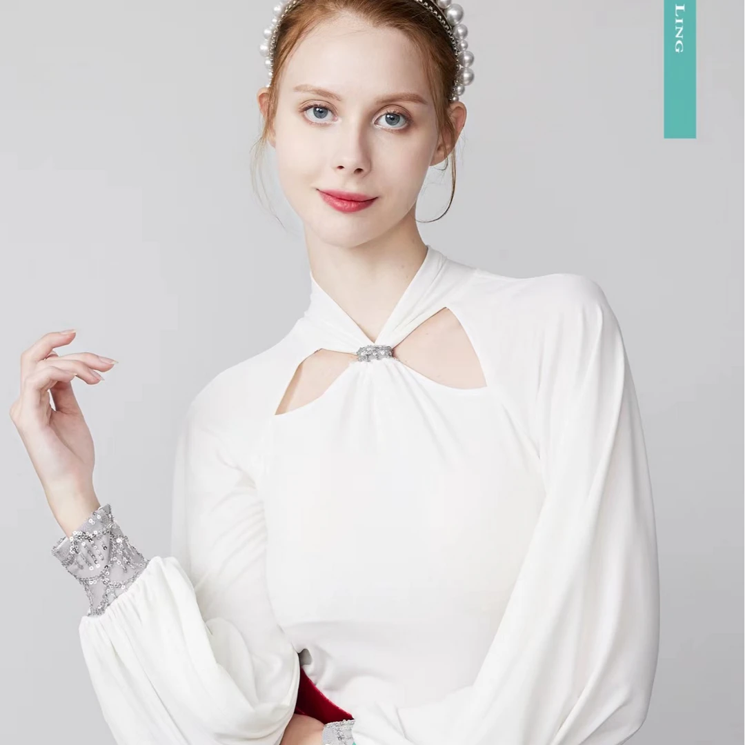 【LP舞服】原创品牌设计摩登/国标/拉丁舞衣-领口双镂空灯笼袖上衣