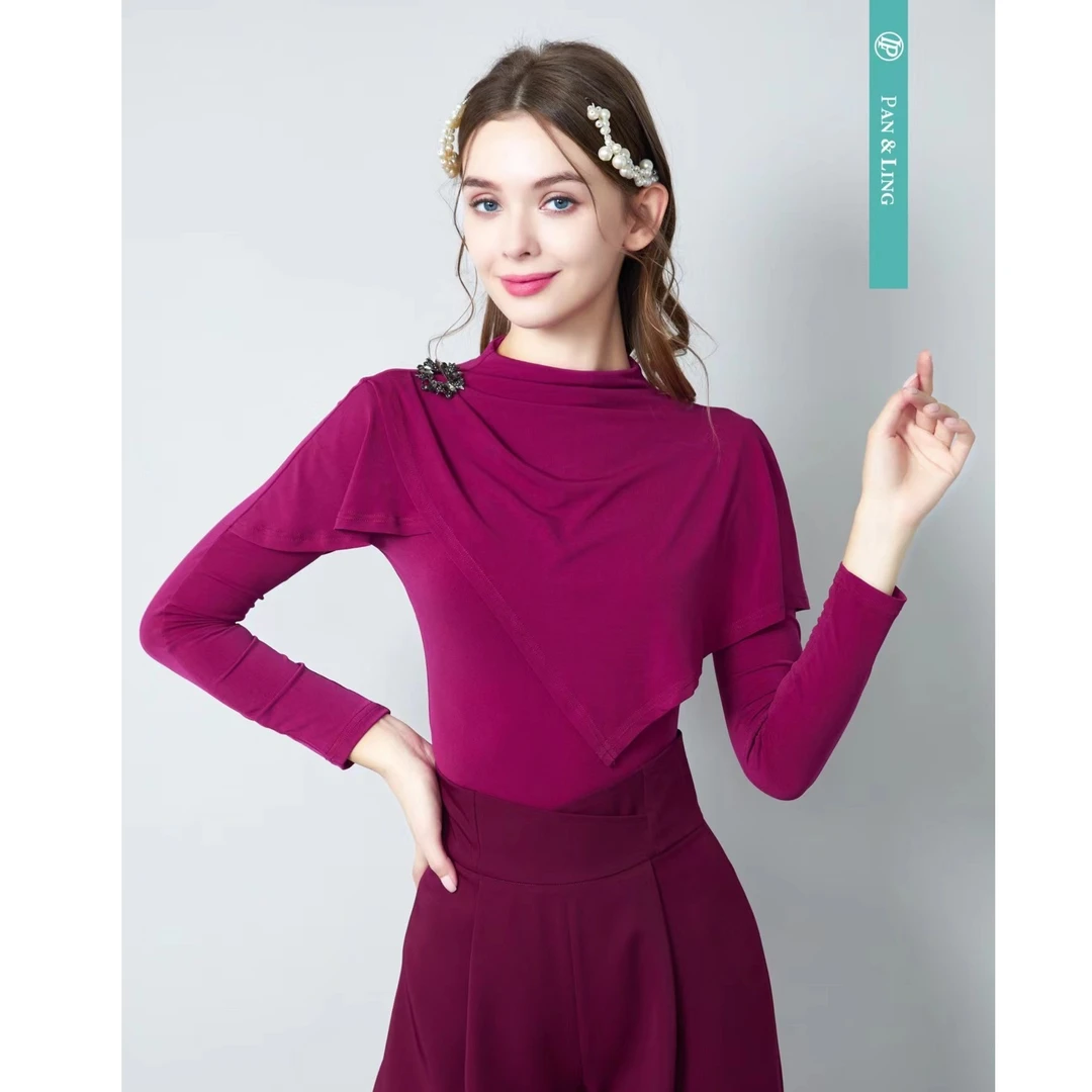 【LP舞服】原创品牌设计摩登/国标/拉丁舞衣-钻扣肩胸前披风上衣