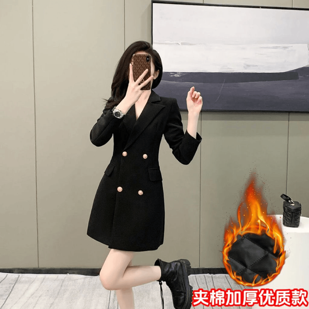 西装连衣裙女2023秋冬新款气质收腰显瘦双排扣高级感职业西服裙子