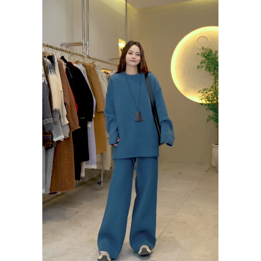 桔子甜了2024秋冬新款加厚气质时尚休闲裤子针织上衣套装两件套女