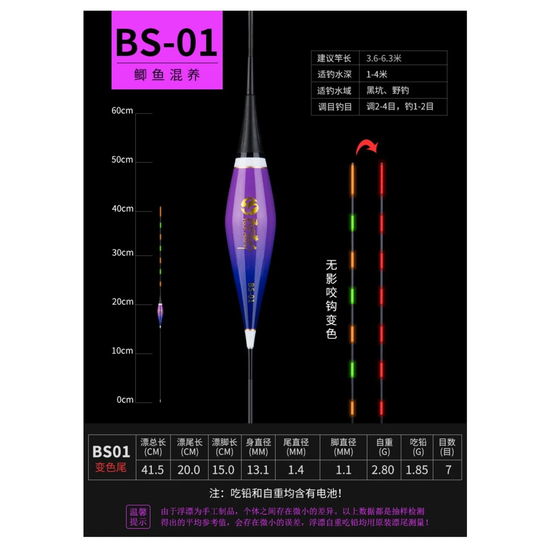 民间艺人原装BS系列咬钩变色鱼标鲫鱼漂重力感应鱼漂变色夜光漂