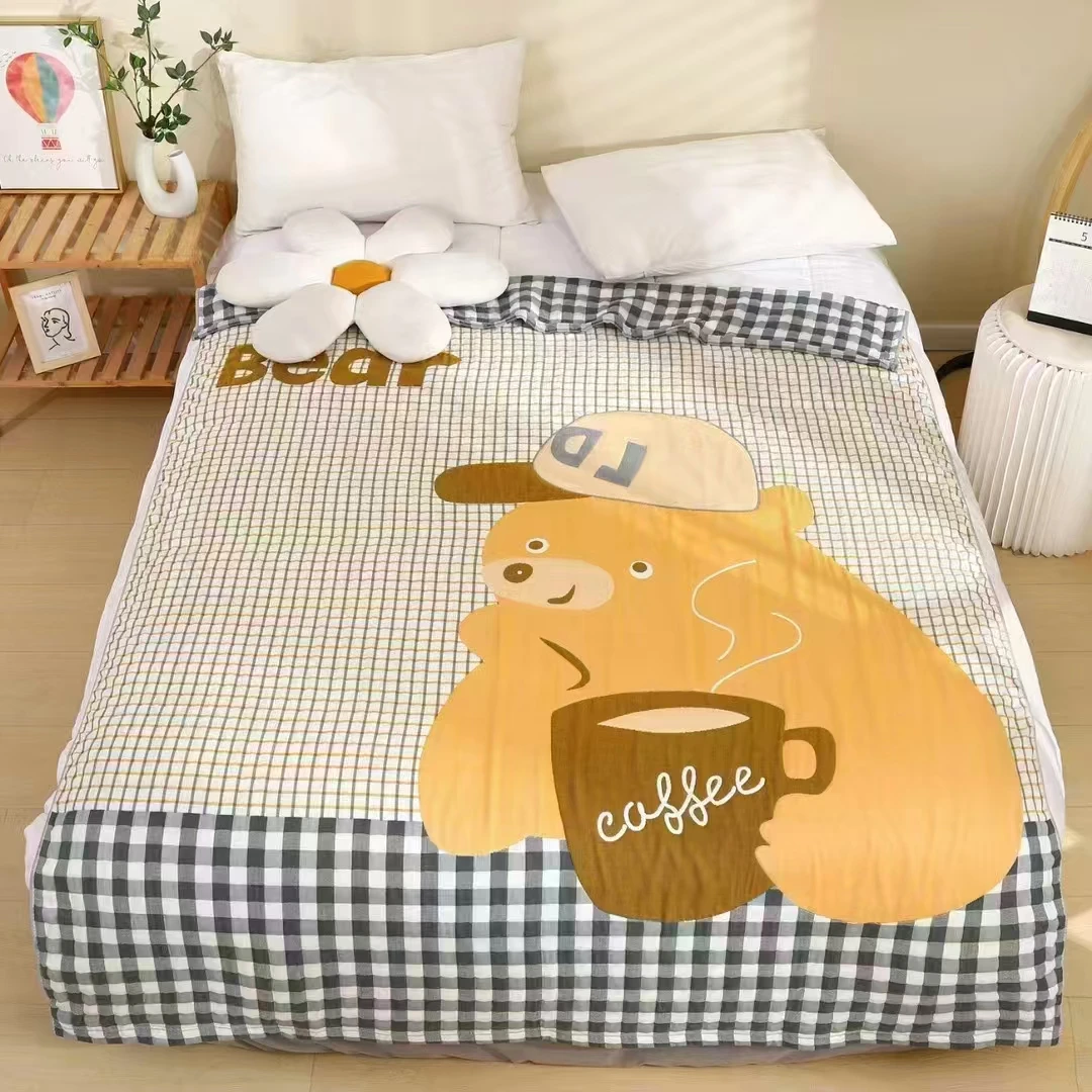 【咖啡熊】150*200cm柔软亲肤透气四季被春秋被冬被棉纱泡芙被