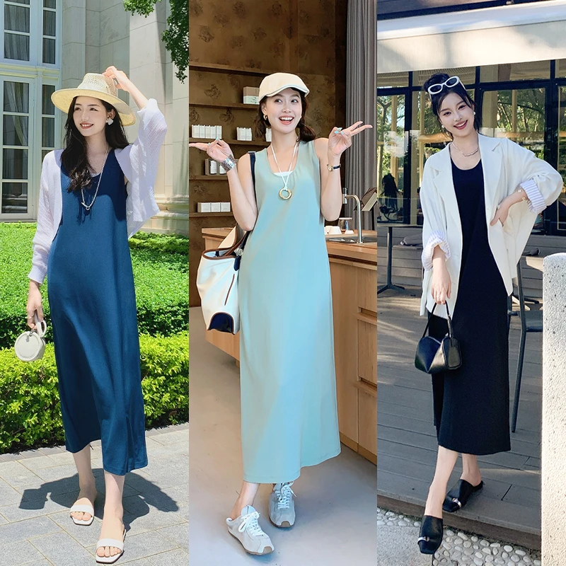 美洋MEIYANG宝石蓝连衣裙【尤莱特穿搭】慵懒休闲宽松无袖背心裙