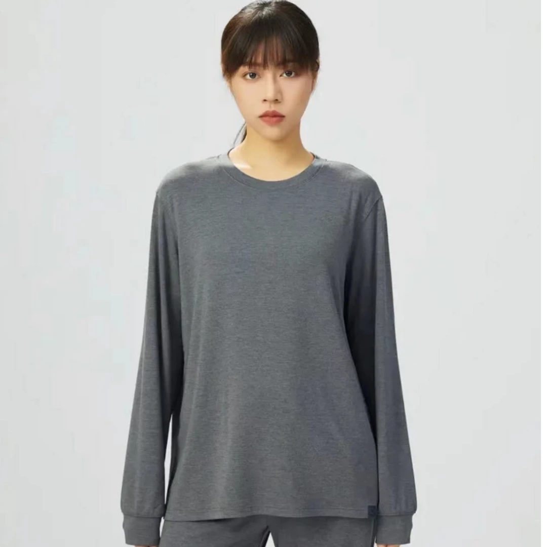 AMASS/阿玛施【新品】保暖纱家居服圆领简约宽松长袖上衣5300678