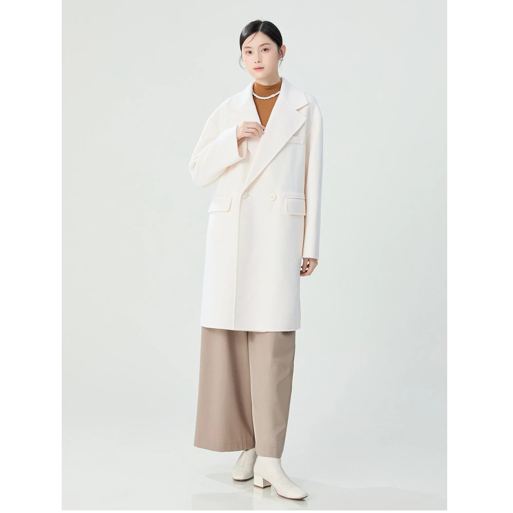 AMASS/阿玛施干练利落经典双排扣中长款双面呢外套5400858