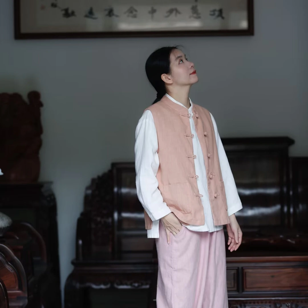 如素慢衣苎麻棉双层保暖马甲36270