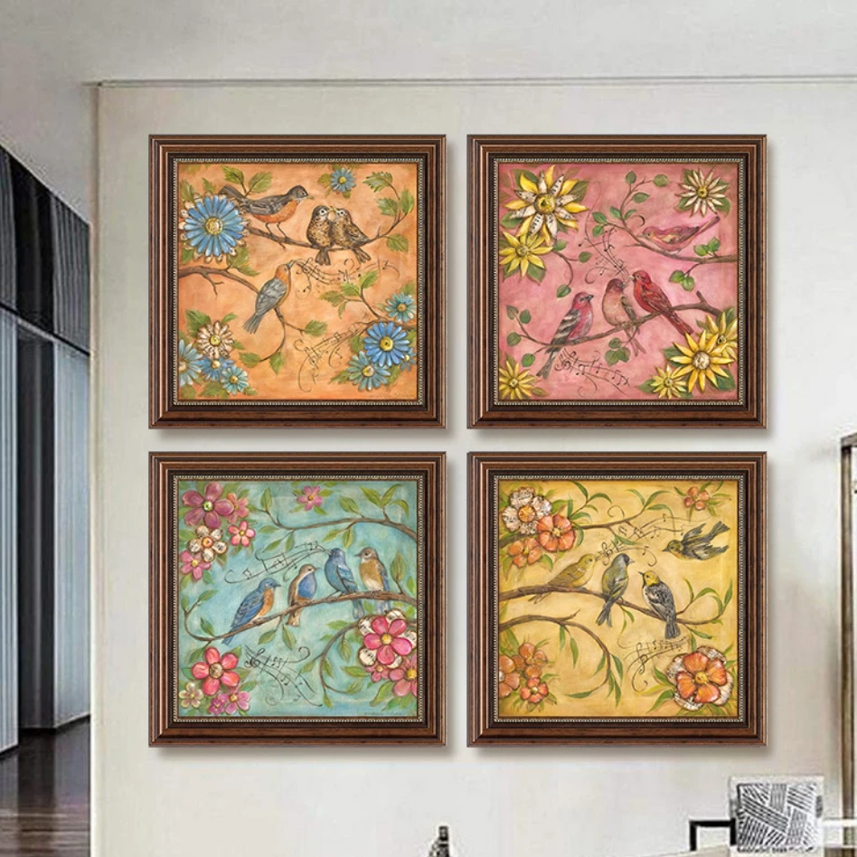 美式乡村客厅花鸟田园装饰画欧式沙发背景墙卧室床头墙壁组合挂画