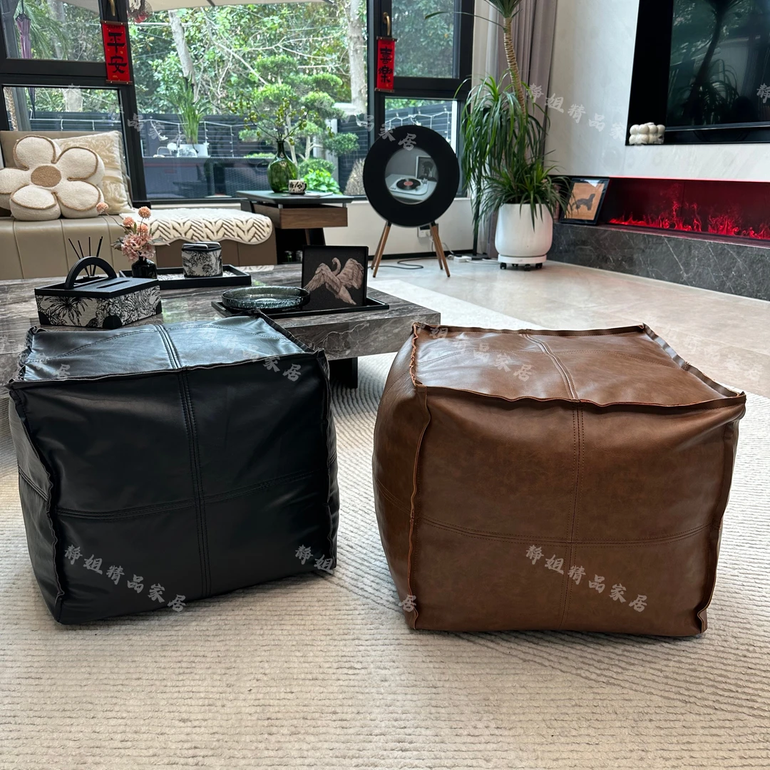 轻奢高级感皮凳子客厅地上沙发收纳凳换鞋凳中古法式儿童收纳凳