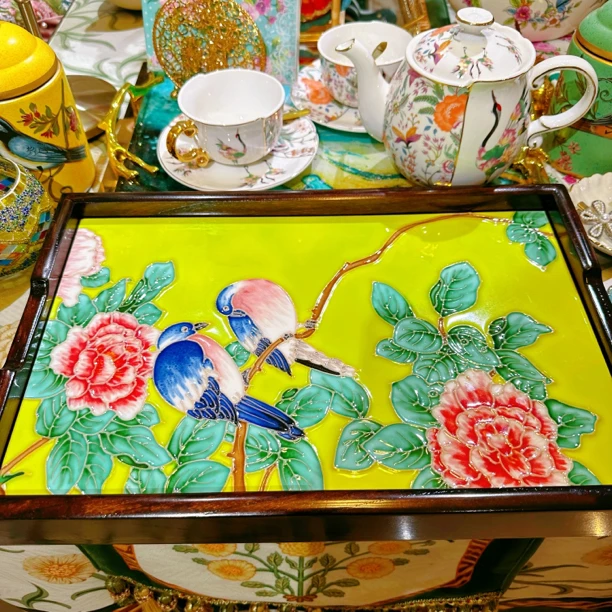 手绘瓷板画 茶托盘 居家客厅瓷板画