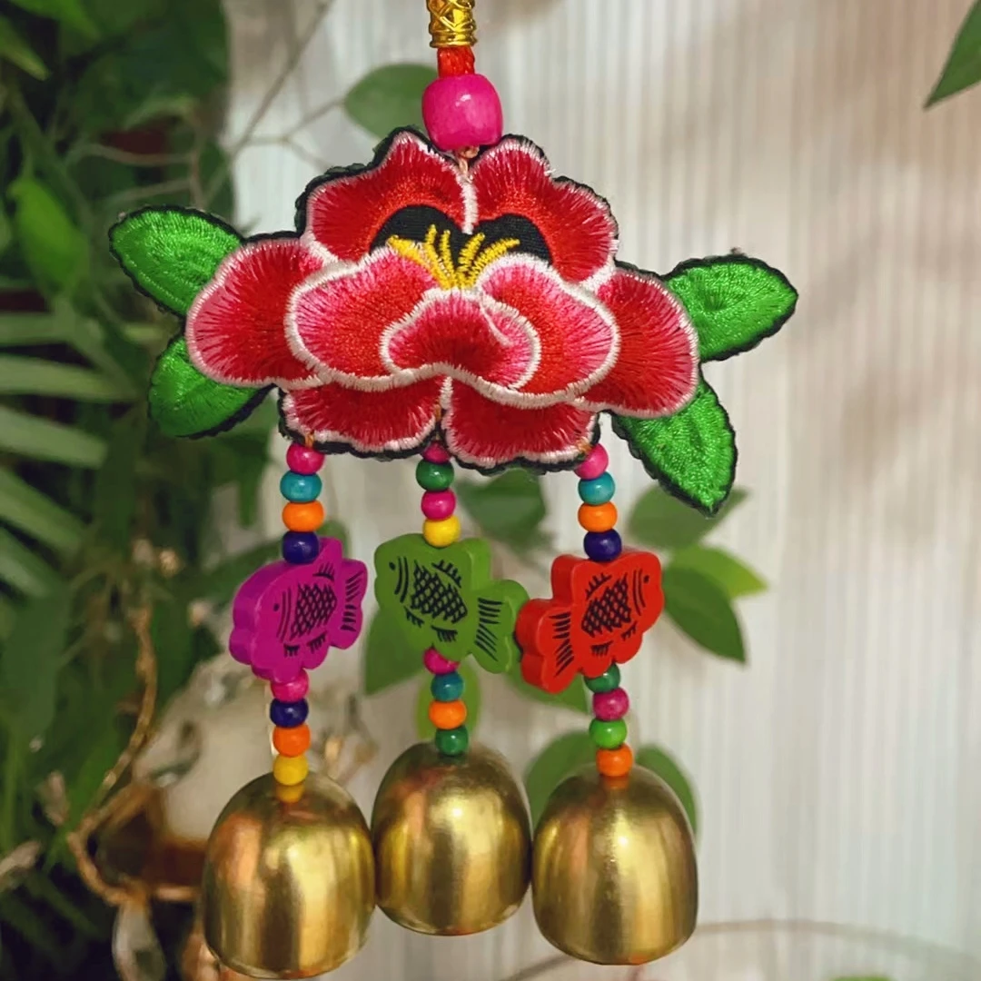 手工缝制风铃荷包玫瑰花挂件卧室创意