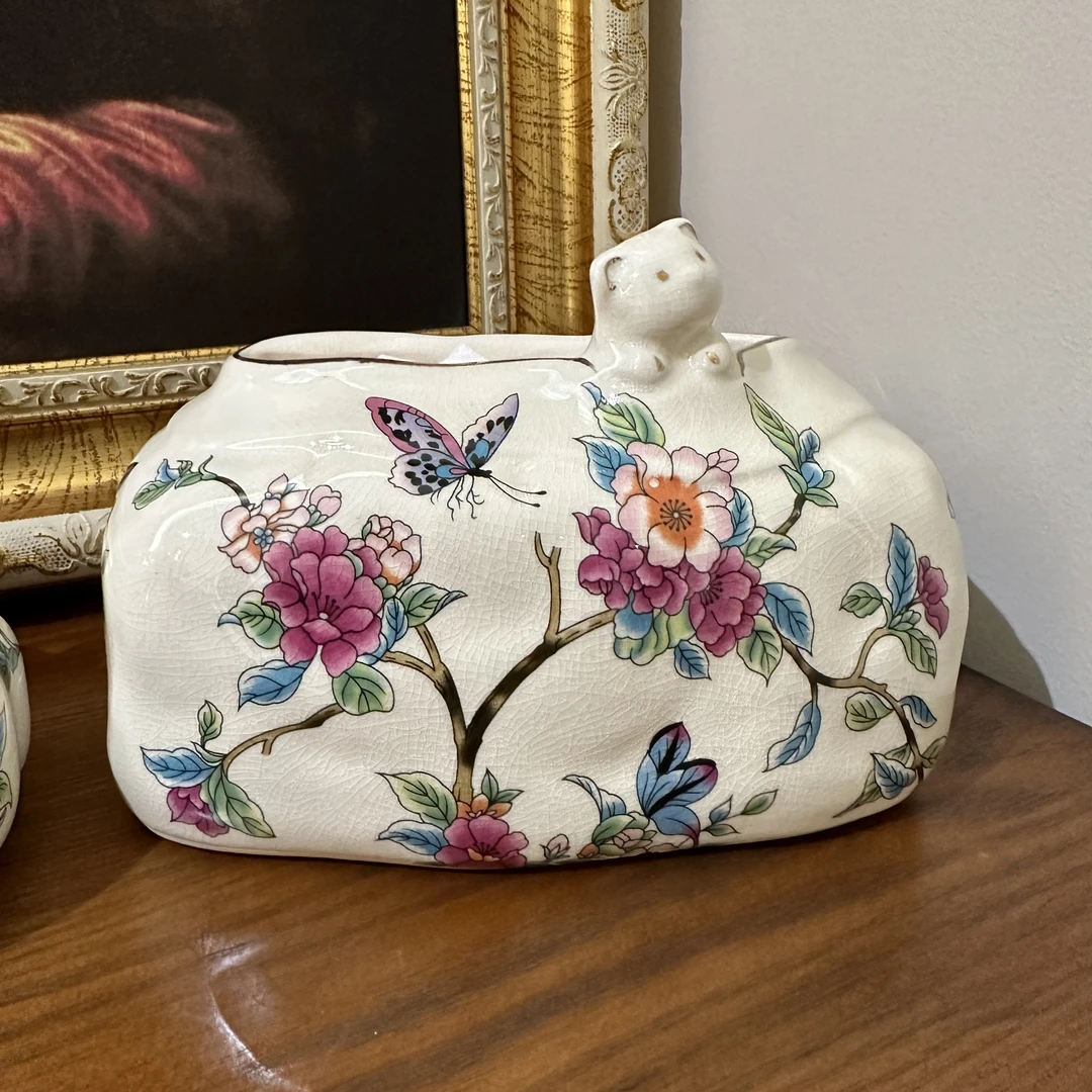 美式乡村陶瓷纸巾盒欧式f复古客厅茶几家用高脚创意装纸巾盒摆件