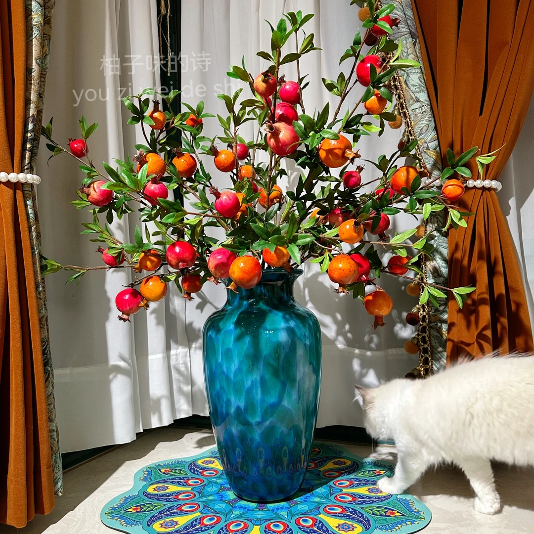 高档红果干花石榴客厅仿真花花瓶插花假花树枝花束花艺装饰品摆件