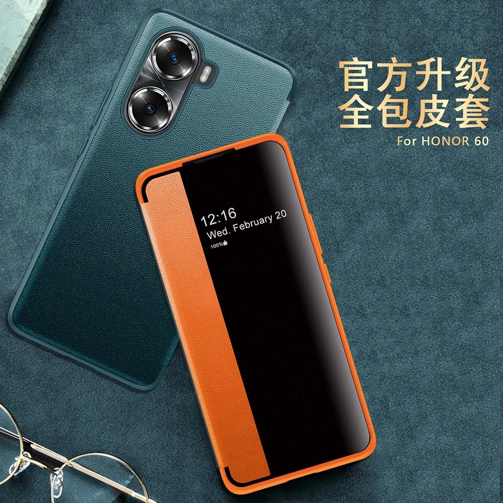 适用荣耀60 Pro翻盖保护壳镜头加高防摔官网同款素皮手机壳