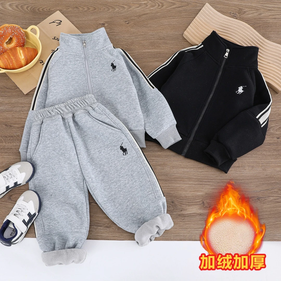 【加绒套装】男童女童2024冬款儿童时髦洋气拉链一体绒童装两件套