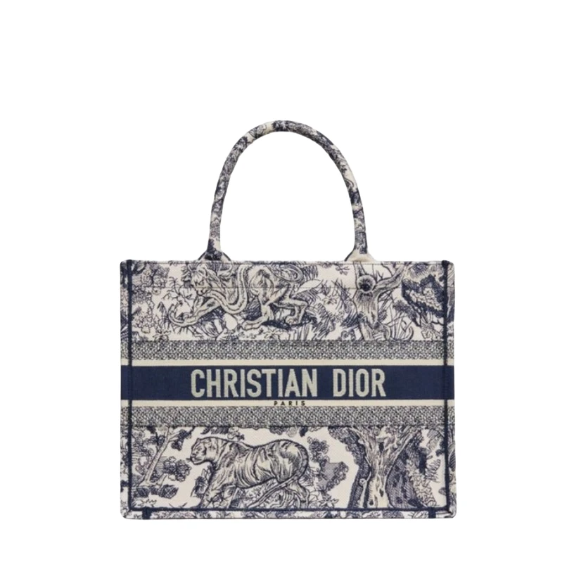 全新未使用 DIOR/迪奥 动物园TOTE 中号老虎刺绣提花手提包