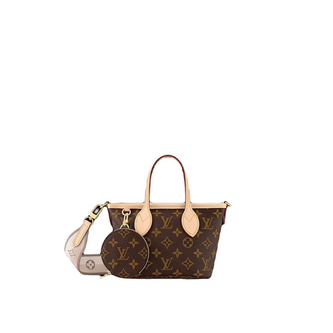 全新未使用 LouisVuitton/路易威登 NEVERFULL BB米色/玫红肩带
