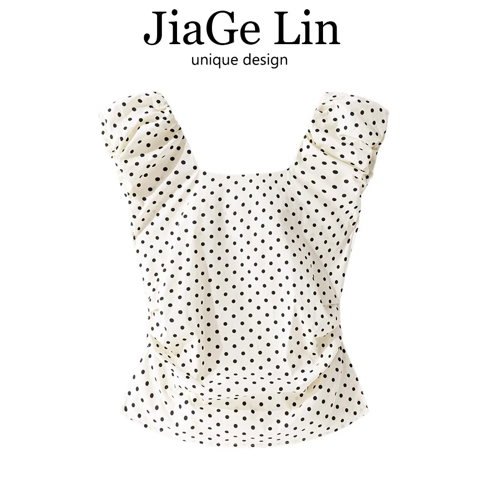 JiaGeLin法式气质波点方领上衣女夏季高级感别致后背镂空无袖背心