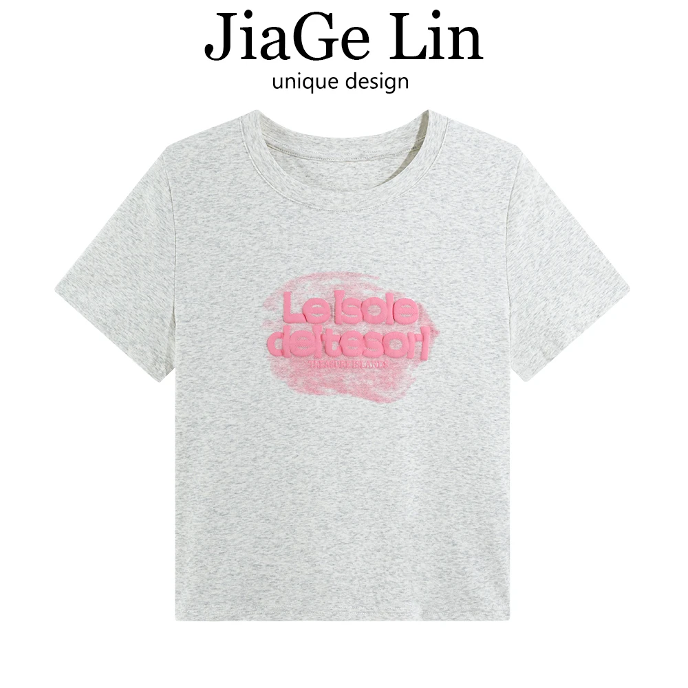 JiaGeLin韩系短款字母印花短袖T恤衫女夏甜辣妹修身显瘦正肩上衣