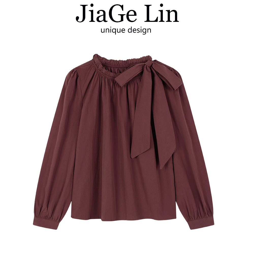 JiaGeLin法式气质系带衬衫女春秋今年流行漂亮的小衫安可拉红上衣