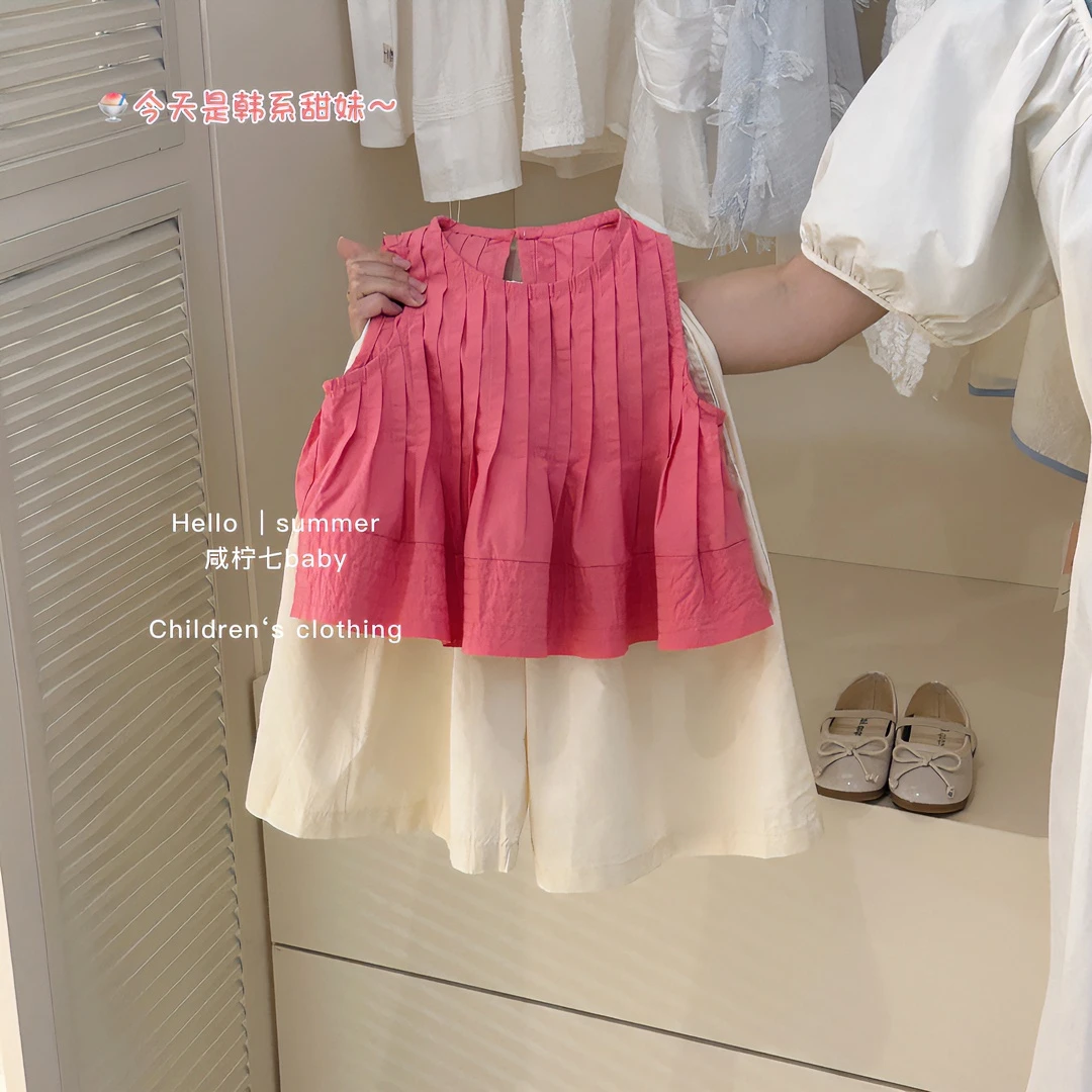 女童夏季新款套装女宝宝时尚无袖背心娃娃衫儿童洋气阔腿裤两件套