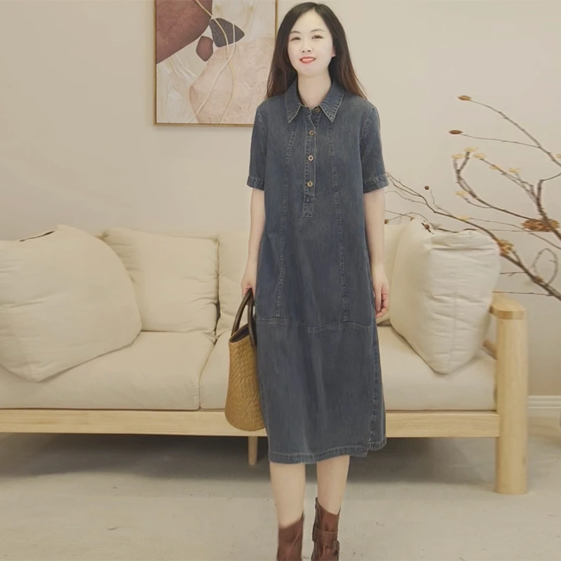 夏季新款韩版大码宽松显瘦洋气减龄薄款牛仔连衣裙女23799