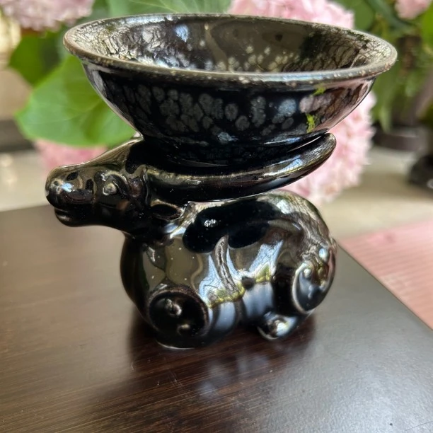 建盏茶宠小老虎 麋鹿 黑牛 杯托茶漏托摆件   手机架