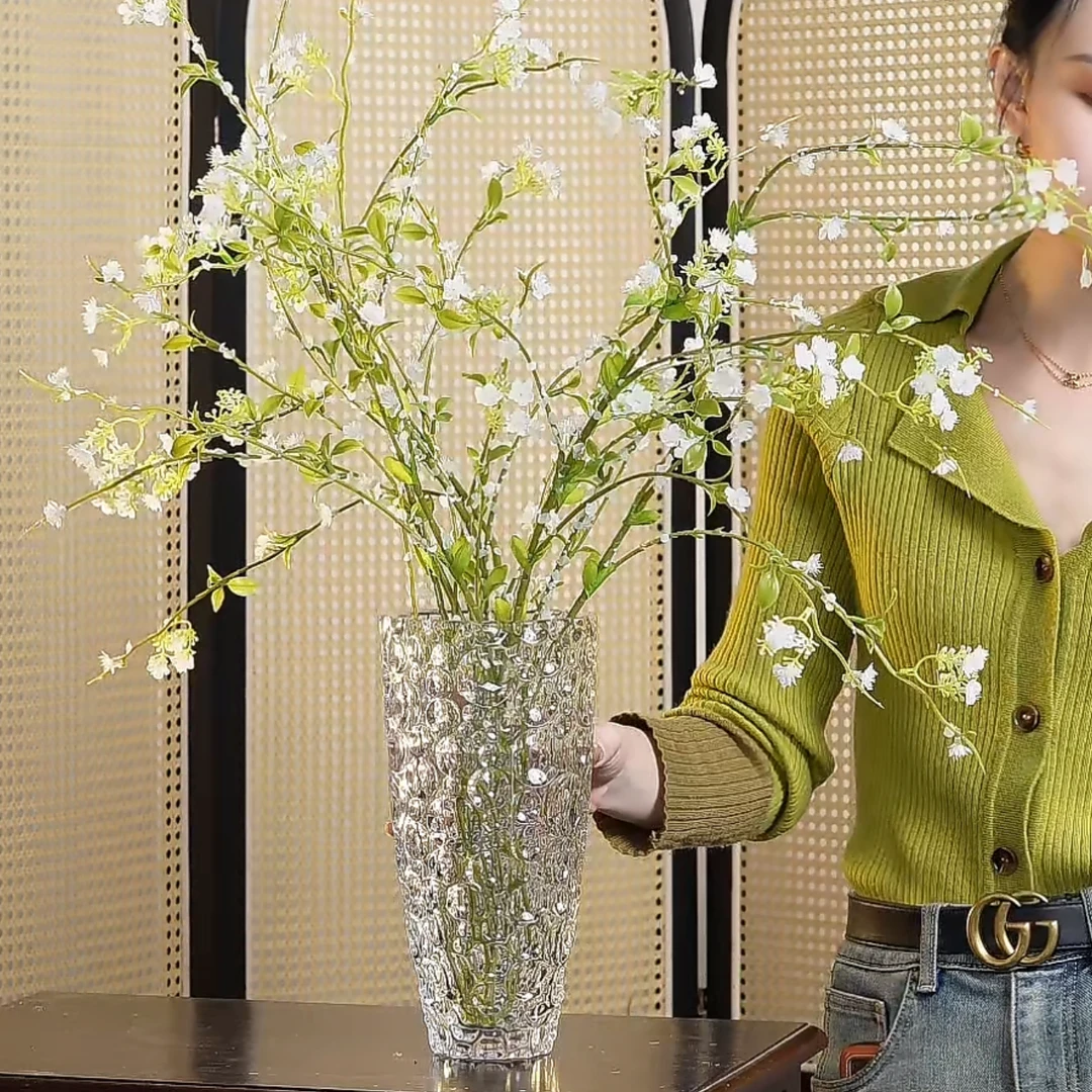 花瓶摆件客厅插花玻璃透明水晶网红轻奢高级感水养玫瑰鲜花餐桌小