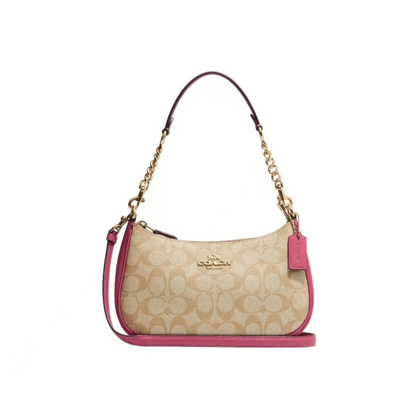 COACH/蔻驰Teri 25 麻将腋下包卡其拼粉色约24*8*15cm CA548 现货