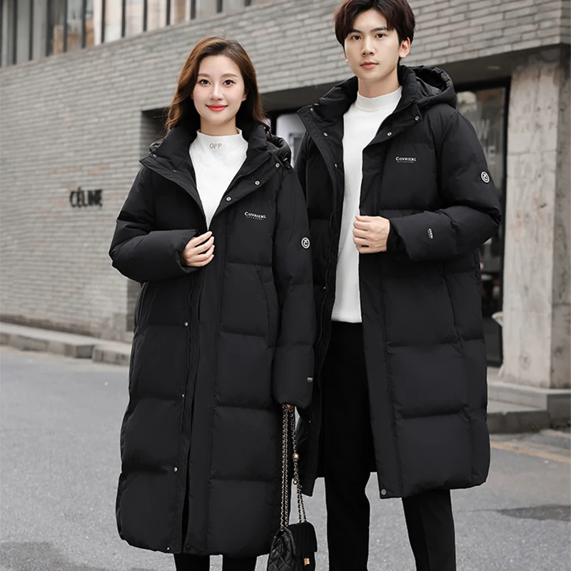 X103男女同款情侣装棉服女中长款过膝加厚棉衣冬季新款棉袄外套