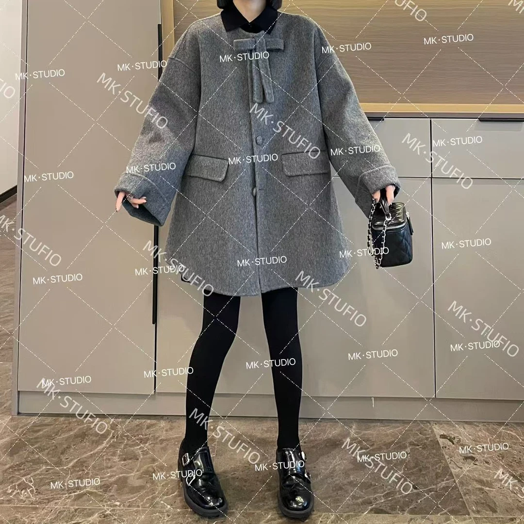 米可/MK-1469【蝴蝶结双面大衣】时尚减龄冬季新款蝴蝶结双面大衣