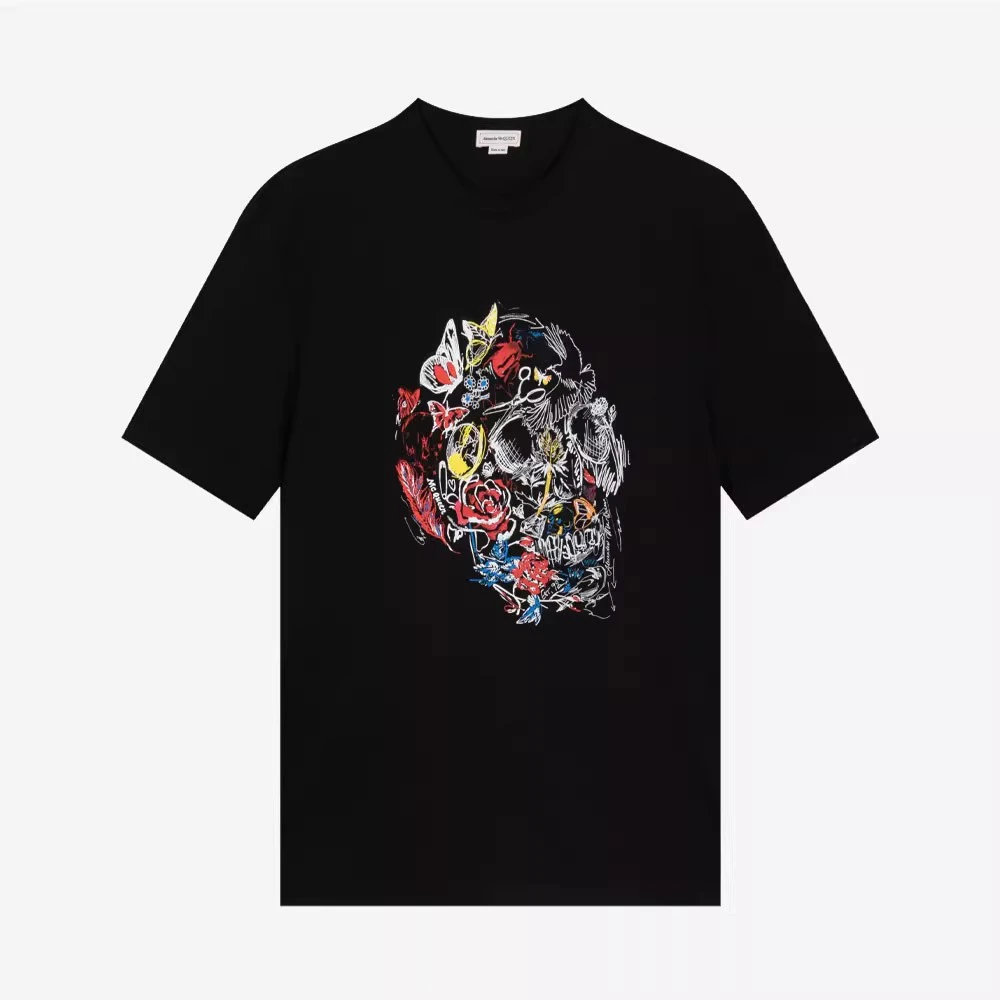 全新未使用 Alexander McQueen/亚历山大·麦昆 骷髅印花男短袖T恤