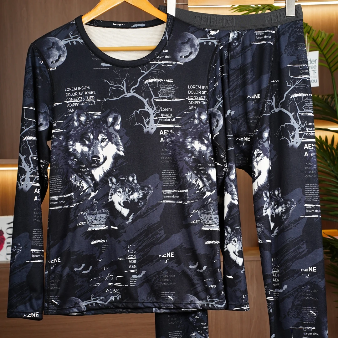 男士羊绒蚕丝印花保暖内衣时尚潮流秋冬季套装JD休闲长袖秋衣秋裤