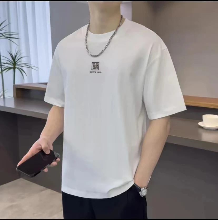 2025夏季男士韩版纯色简约百搭宽松舒适圆领半袖男女同款短袖T恤