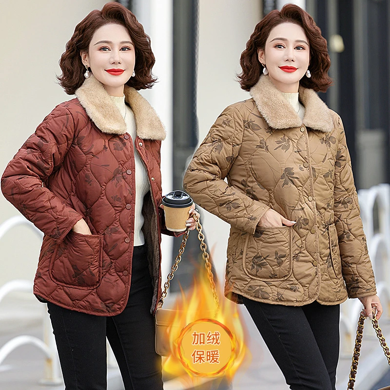 中老年女妈妈冬装棉衣外套加绒保暖棉服奶奶秋冬加厚老年棉袄上装