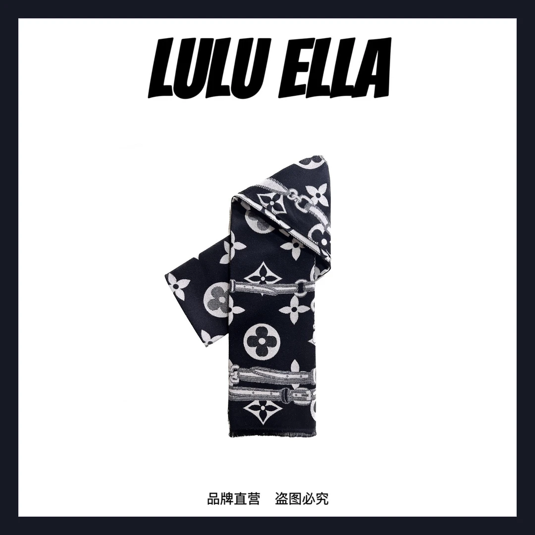 LULU ELLA经典黑米老花皮带纹围巾LE001