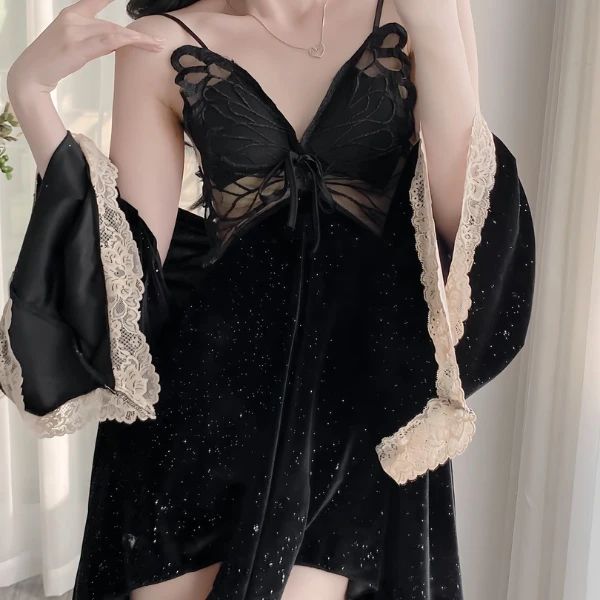 【星空蝴蝶】满天星金丝绒性感睡衣秋冬季网红纯欲风大码宽松家居服