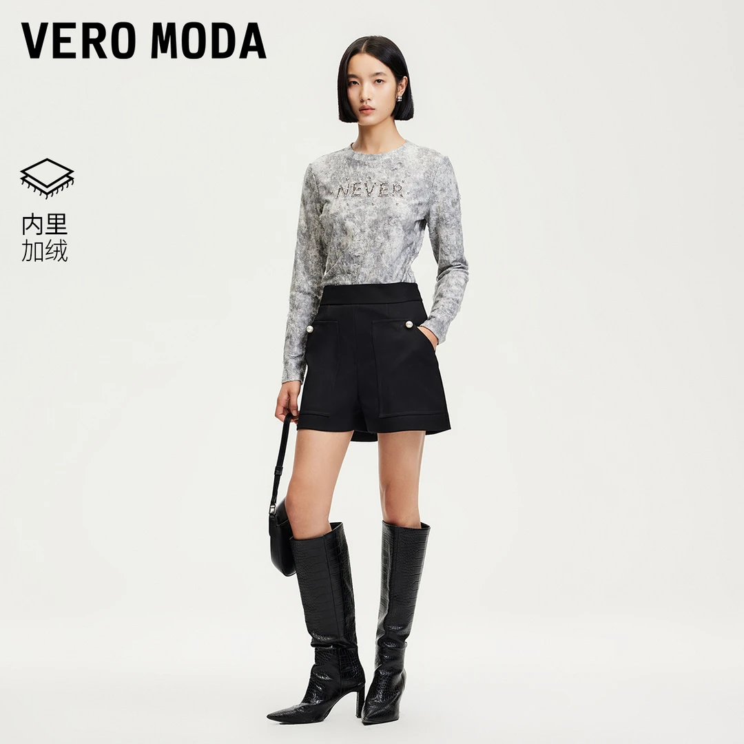 Vero Moda休闲短裤小众洋气女装加绒仿珍珠装饰短裤百搭325115005