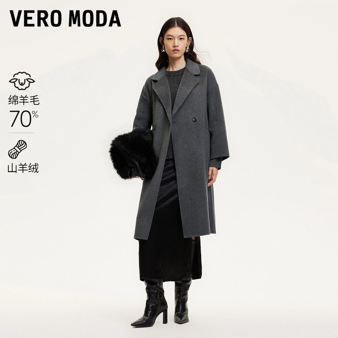 Vero Moda毛呢大衣冬季新款宽松软糯含绵羊毛大衣百搭324427008