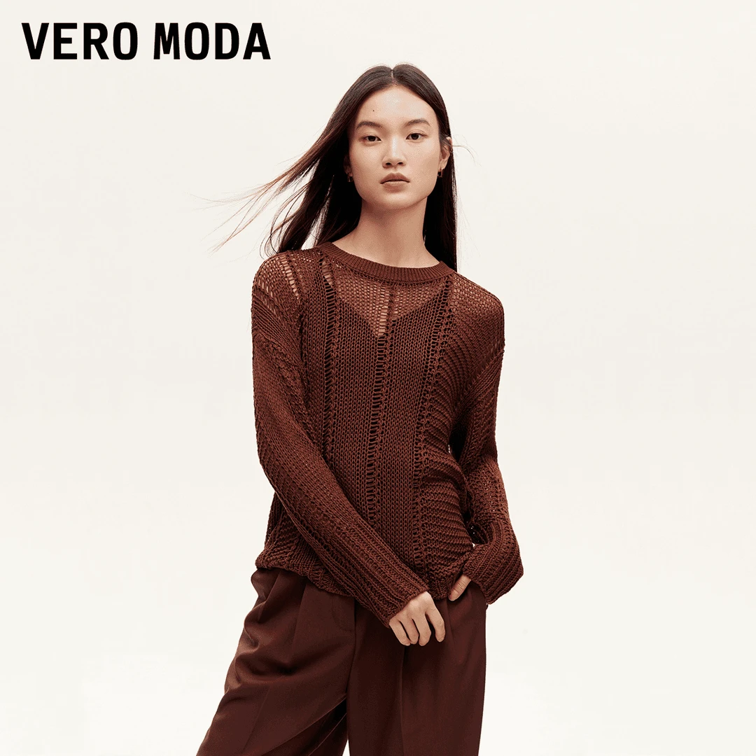 Vero Moda雅丹风针织衫罗纹圆领镂空上衣时尚休闲324324101