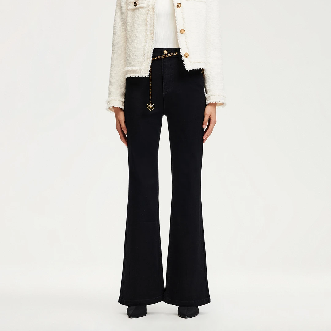 Vero Moda牛仔裤小众洋气女装可拆卸爱心腰链微喇时尚325132019