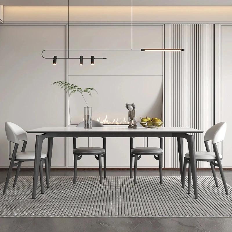 德利丰岩板餐桌饭桌简约轻奢松弛感家用桌意式极简小户型餐椅收纳