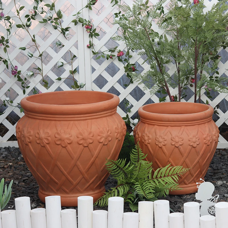景观花篮盆红陶盆粗陶盆花园装饰盆外贸陶盆花盆透气新手花盆立体