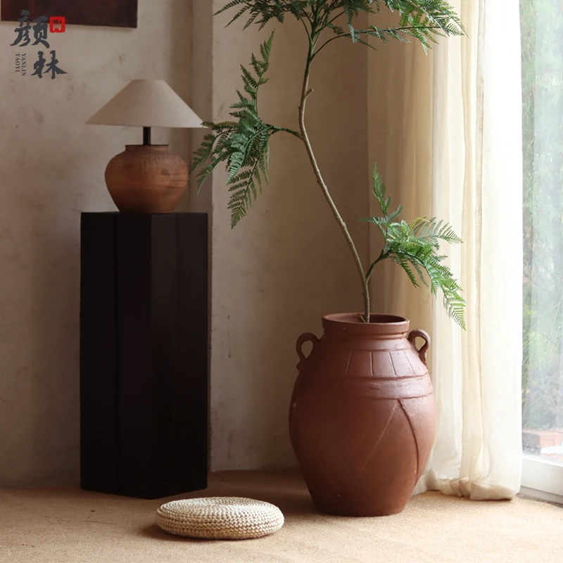 侘寂风土陶落地陶罐手工粗陶复古大罐民宿庭院景观绿植罐
