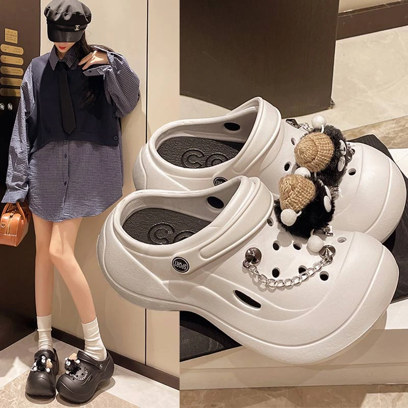 洞洞鞋女夏季可爱小煤球厚底外穿eva凉鞋海边沙滩防滑踩屎感拖鞋